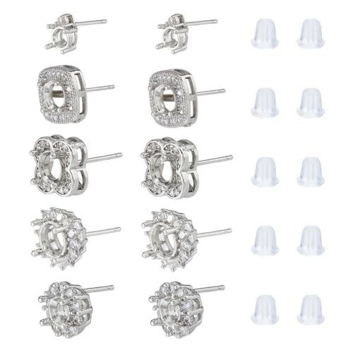 Hobbspring 5 Paar Runde Krallen Blanker Cabochon Fassungen 5 Stile 4 Zinken Ohrrings Rohling Aus Messing Strass Krallen Ohrring Komponente Für Frauen Ohrring-Schmuckherstellung von Hobbspring
