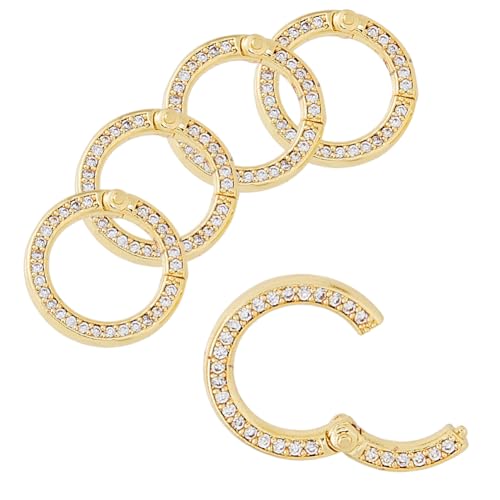 Hobbspring 5 Stück Runder Karabinerhaken Schnappverschluss 18 Karat Vergoldet Schlüsselanhänger Schnalle Torringe 15.5mm Metall Strass Feder O Ringe Für Handtaschen Geldbörsengurte Schmuckherstellung von Hobbspring