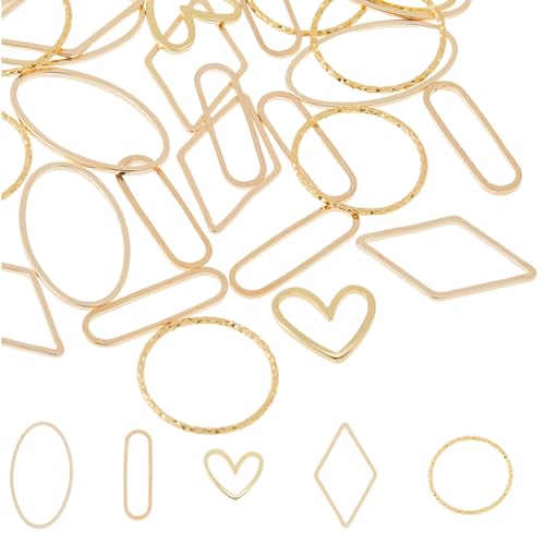 Hobbspring 50 Stück 5 Stile Echte 18 Karat Vergoldete Verbindungsringe Runde Ovale Herz Rhombus Ring Charms Messing Schmuckverbinder Charms Für Halsketten Armbänder Schmuckherstellung von Hobbspring