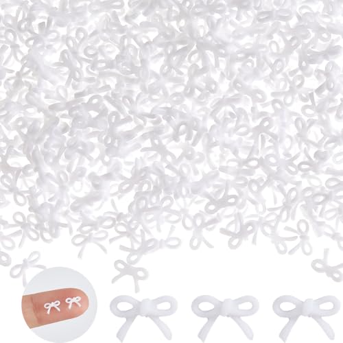 Hobbspring 500 Stück Mini Schleifen Zum Basteln Harz Weiße Schleifenverzierungen 3D Harz Schleife Süße Schleife Nagelschmuck Zubehör Für DIY Nagelkunst Grußkarten Bilderrahmen Zubehör von Hobbspring
