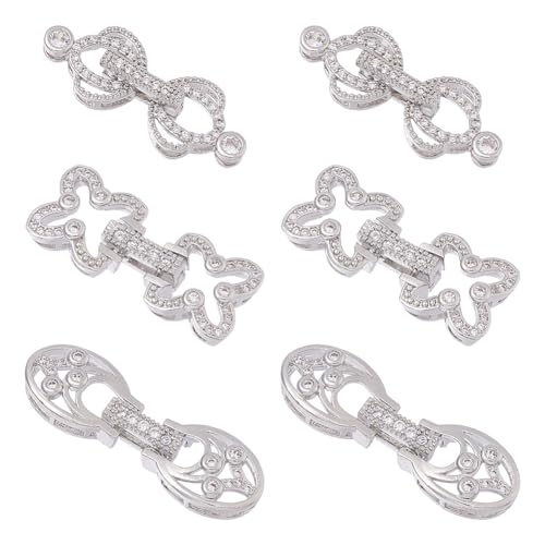 Hobbspring 6 Stück Faltbare Schmuckverschlüsse 3 Stile Zirkonia Halskettenverstärker Verschluss Platin Halsketten Endverschlüsse Für Armbänder Halsketten Schmuckherstellung Verbinder von Hobbspring