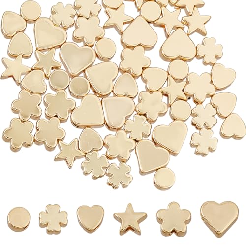 Hobbspring 60 Stück Gold Abstandsperlen 6 Stile Messing Metall Abstandshalter Lose Perlen Poliert Glatt Massiv Flach Rund Herz Stern Blumen Vierblättriges Kleeblatt Lose Perlen Zur Schmuckherstellung Hobbspring 60 Stück Gold Abstandsperlen 6 Stile Messing Metall Abstandshalter Lose Perlen Poliert Glatt Massiv Flach Rund Herz Stern Blumen Vierblättriges Kleeblatt Lose Perlen Zur Schmuckherstellung von Hobbspring