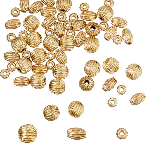 Hobbspring 60 Stück Goldene Abstandsperlen 3 Stile Messing Metall Abstandshalter Lose Perlen Poliert Glatt Massiv Rund Rondell Oval Lose Perlen Für Halsketten Armbänder Ohrringe Schmuckherstellung von Hobbspring
