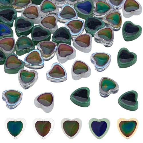 Hobbspring 60 Stück Zweifarbige Glasperlen In Herzform Temperatursensor Farbwechsel Abstandsperlen Regenbogen Stimmungs Charms Winzige Charms Für Frauen Schmuckherstellung Halsketten DIY Handwerk von Hobbspring
