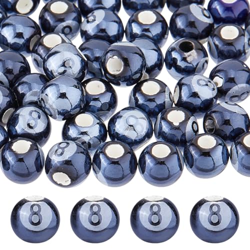 Hobbspring 60 Stücke Handgefertigte Porzellanperlen Schwarze Acht Runde Billardperlen 8 Kugel Abstandshalterperlen Für DIY Basteln Schmuckherstellung Billarddekoration Perlenprojekte von Hobbspring