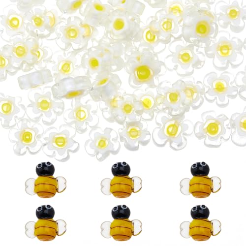 Hobbspring 66 Stück Lampwork Glasperlen Gänseblümchen Blumenperlen Bienenperlen Lose Glasperlen Für Schmuck Halsketten Armbänder Ohrringe Basteln Hobbspring 66 Stück Lampwork Glasperlen Gänseblümchen Blumenperlen Bienenperlen Lose Glasperlen Für Schmuck Halsketten Armbänder Ohrringe Basteln von Hobbspring