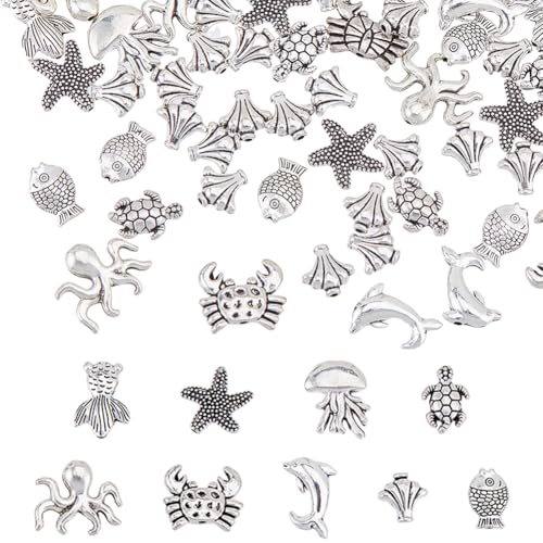 Hobbspring 80 Stück Ozeantier Perlen 9 Stile Goldfisch Delfin Lose Abstandsperlen Schildkröte Oktopus Meereslebewesen Legierungsperle Für Armbänder Halsketten Ohrringe Schmuckherstellung Hobbspring 80 Stück Ozeantier Perlen 9 Stile Goldfisch Delfin Lose Abstandsperlen Schildkröte Oktopus Meereslebewesen Legierungsperle Für Armbänder Halsketten Ohrringe Schmuckherstellung von Hobbspring