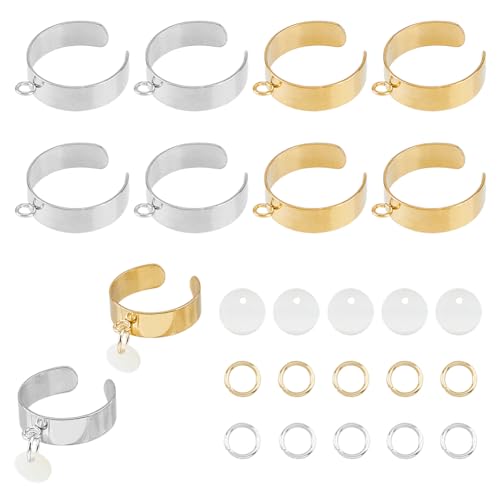 Hobbspring Ring Set Bestehend Aus 10 verstellbarem Edelstahlring 10 flachen Runden Anhängern Und 60 offenen Biegeringen Offenem Manschettenring In Gemischten Farben DIY Bastelset Für Damen Hobbspring Ring Set Bestehend Aus 10 verstellbarem Edelstahlring 10 flachen Runden Anhängern Und 60 offenen Biegeringen Offenem Manschettenring In Gemischten Farben DIY Bastelset Für Damen von Hobbspring