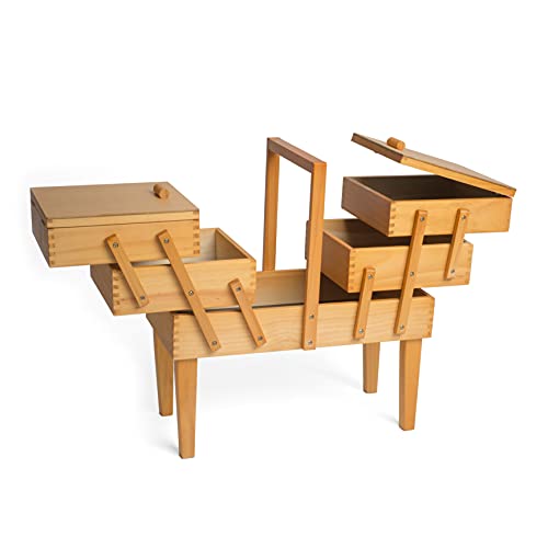 Hobby Gift GB8550 Wooden Workbox Holz Cantilever Sewing Hobby Craft Aufbewahrungsbox, 3 Ebenen mit Beinen, 21 x 42 x 435cm von Hobby Gift
