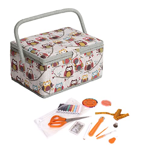 Hobby Gift Exklusive vorgefüllte Nähbox, Bastel-Aufbewahrungsbox mit 94-teiligem Nähset inklusive, 18,5 x 25,5 x 14,5 cm, Eule von Hobby Gift