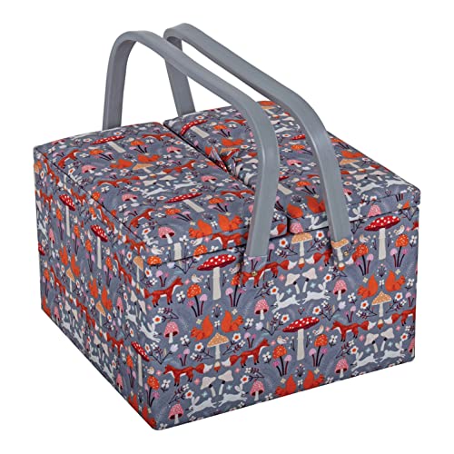 Hobby Gift Große Aufbewahrungsbox für Näharbeiten, mit Doppeldeckel, quadratisch, Wald-Fliegenpilz von Hobby Gift