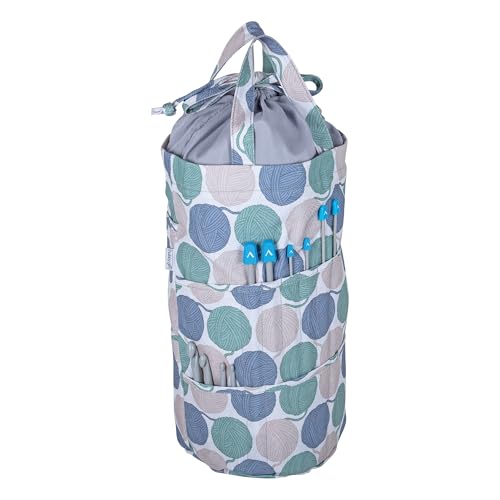 Hobby Gift MR4728Ʀ Stricktasche mit Kordelzug – Garnaufbewahrung für Bastelprojekte – Zubehör mit Haken und Nadeln, Baumwolle, Garnknäuel, 15 x 41 x 19.5cm von Hobby Gift