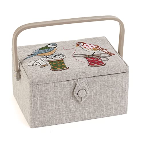 Hobby Gift Medium Näh-Aufbewahrungsbox, Holz/Stoff, Gestickte Vögel auf Spule von Hobby Gift