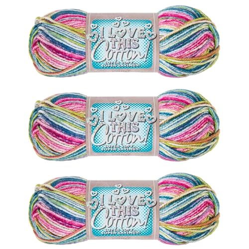I Love This Cotton Medium Garn, weiches Garn, 150 Meter, 100 % Baumwolle, zum Häkeln und Stricken, Decken, Hüte und mehr, 3er-Set von Hobby Lobby