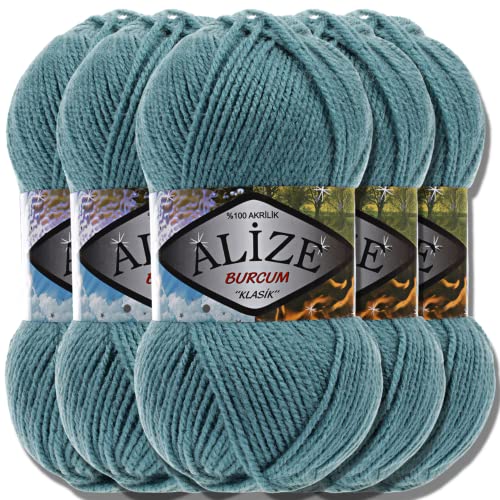 Alize 5x 100g Burcum Klasik Classic Türkische Premium Wolle 100% Acryl Handstrickgarne Uni Einfarbig | Garn | Yarn Babywolle Strickgarn Baby Häkeln Stricken (Azure | 164) von Hobby YARN