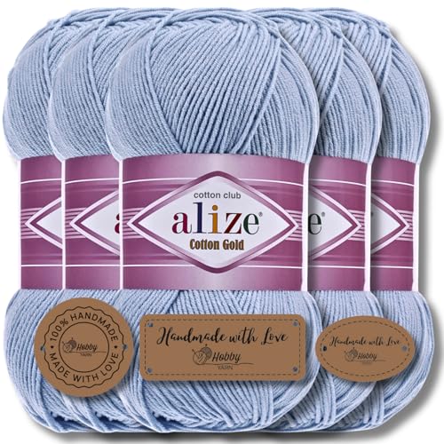 Alize 5 x 100g Cotton Gold Türkische Premium Wolle Baumwolle und Acryl Handstrickgarne | Garn | Yarn | Babywolle Strickgarn Akzente Accessoire Baby zum Häkeln Stricken Kleidung Schals (40) von Hobby YARN