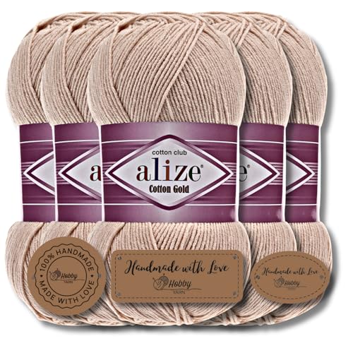 Alize 5 x 100g Cotton Gold Türkische Premium Wolle Baumwolle und Acryl Handstrickgarne | Garn | Yarn | Babywolle Strickgarn Akzente Accessoire Baby zum Häkeln Stricken Kleidung Schals (67) von Hobby YARN