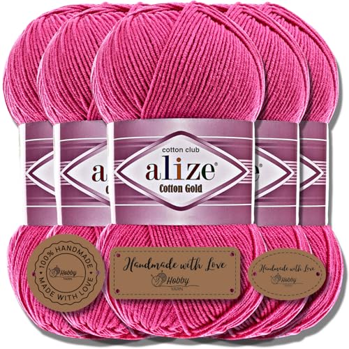 Alize 5 x 100g Cotton Gold Türkische Premium Wolle Baumwolle und Acryl Handstrickgarne | Garn | Yarn | Babywolle Strickgarn Akzente Accessoire Baby zum Häkeln Stricken Kleidung Schals (149) von Hobby YARN