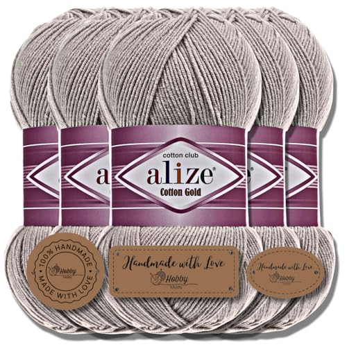 Alize 5 x 100g Cotton Gold Türkische Premium Wolle Baumwolle und Acryl Handstrickgarne | Garn | Yarn | Babywolle Strickgarn Akzente Accessoire Baby zum Häkeln Stricken Kleidung Schals (Grey | 200) von Hobby YARN