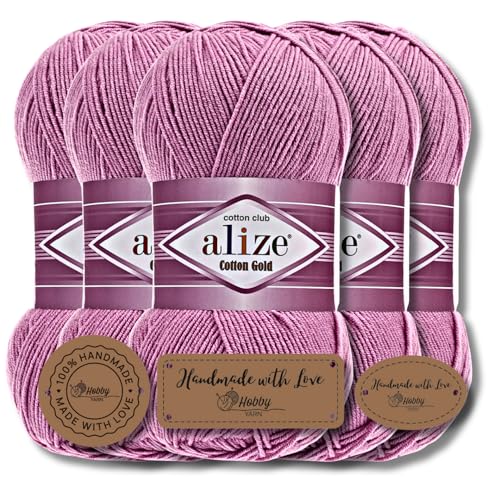 Alize 5 x 100g Cotton Gold Türkische Premium Wolle Baumwolle und Acryl Handstrickgarne | Garn | Yarn | Babywolle Strickgarn Akzente Accessoire Baby zum Häkeln Stricken Kleidung Schals (98) von Hobby YARN
