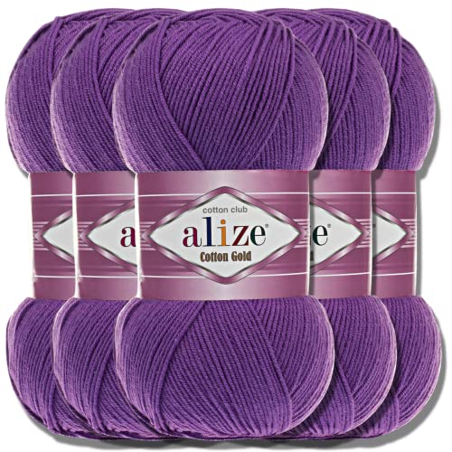 Alize 5 x 100g Cotton Gold Türkische Premium Wolle Baumwolle und Acryl Handstrickgarne | Garn | Yarn | Babywolle Strickgarn Akzente Accessoire Baby zum Häkeln Stricken Kleidung Schals (44) von Hobby YARN