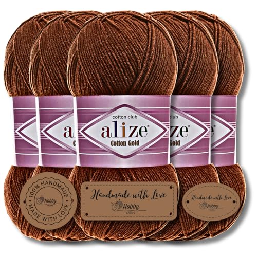 Alize 5 x 100g Cotton Gold Türkische Premium Wolle Baumwolle und Acryl Handstrickgarne | Garn | Yarn | Babywolle Strickgarn Akzente Accessoire Baby zum Häkeln Stricken Kleidung Schals (Tile | 690) von Hobby YARN