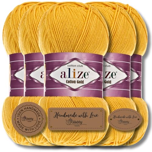 Alize 5 x 100g Cotton Gold Türkische Premium Wolle Baumwolle und Acryl Handstrickgarne | Garn | Yarn | Babywolle Strickgarn Akzente Accessoire Baby zum Häkeln Stricken Kleidung Schals (216) von Hobby YARN