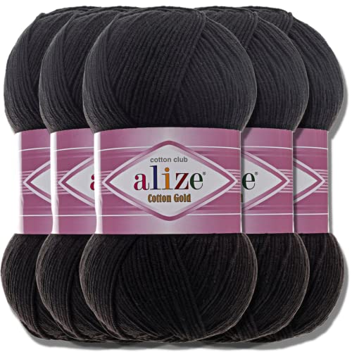 Alize 5 x 100g Cotton Gold Türkische Premium Wolle Baumwolle und Acryl Handstrickgarne | Garn | Yarn | Babywolle Strickgarn Akzente Accessoire Baby zum Häkeln Stricken Kleidung Schals (60) von Hobby YARN