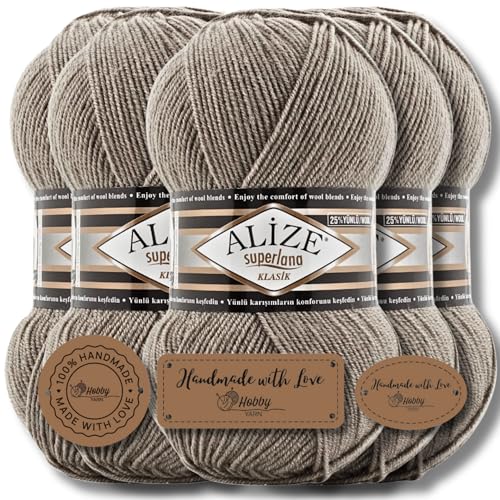 Hobby YARN 3x Etikettenlabel mit Alize Superlana Klasik Wolle Premium 5x100g als Set | Yarn | Garn | Strickgarn Einfarbig Baby zum Häkeln Stricken Kleidung Schals (283) von Hobby YARN