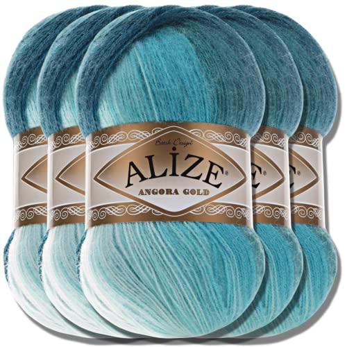 Alize 5x 100g Angora Gold Batik Premium Schurwolle mit Farbverlauf Wolle Strickgarn Baby Babywolle Akzente Accessoire zum Häkeln Stricken Kleidung (1892) von Hobby YARN