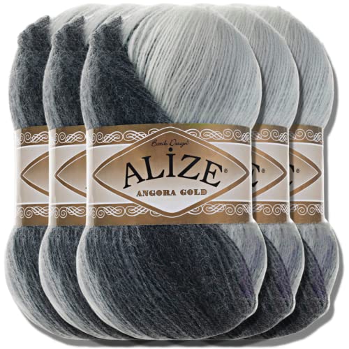 Alize 5x 100g Angora Gold Batik Premium Schurwolle mit Farbverlauf Wolle Strickgarn Baby Babywolle Akzente Accessoire zum Häkeln Stricken Kleidung (1900) von Hobby YARN