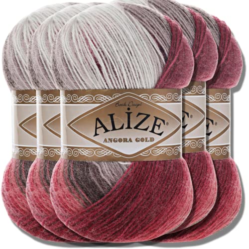 Alize 5x 100g Angora Gold Batik Premium Schurwolle mit Farbverlauf Wolle Strickgarn Baby Babywolle Akzente Accessoire zum Häkeln Stricken Kleidung (1984) von Hobby YARN