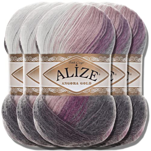 Alize 5x 100g Angora Gold Batik Premium Schurwolle mit Farbverlauf Wolle Strickgarn Baby Babywolle Akzente Accessoire zum Häkeln Stricken Kleidung (1986) von Hobby YARN