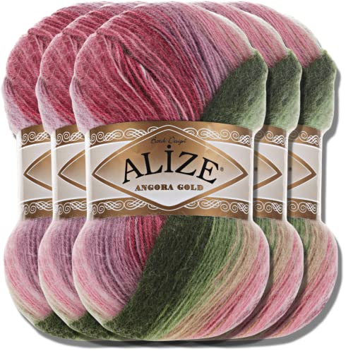 Alize 5x 100g Angora Gold Batik Premium Schurwolle mit Farbverlauf Wolle Strickgarn Baby Babywolle Akzente Accessoire zum Häkeln Stricken Kleidung (2527) von Hobby YARN