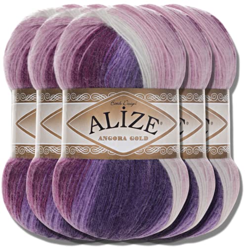 Alize 5x 100g Angora Gold Batik Premium Schurwolle mit Farbverlauf Wolle Strickgarn Baby Babywolle Akzente Accessoire zum Häkeln Stricken Kleidung (2630) von Hobby YARN