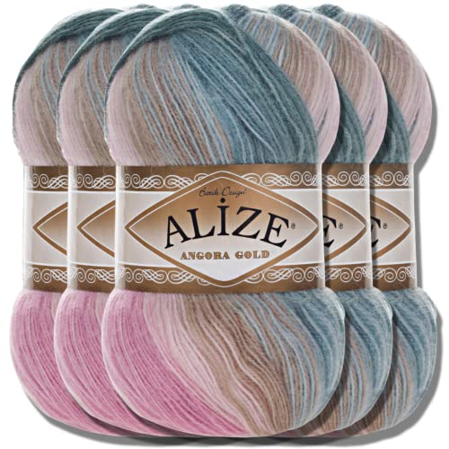 Alize 5x 100g Angora Gold Batik Premium Schurwolle mit Farbverlauf Wolle Strickgarn Baby Babywolle Akzente Accessoire zum Häkeln Stricken Kleidung (2970) von Hobby YARN