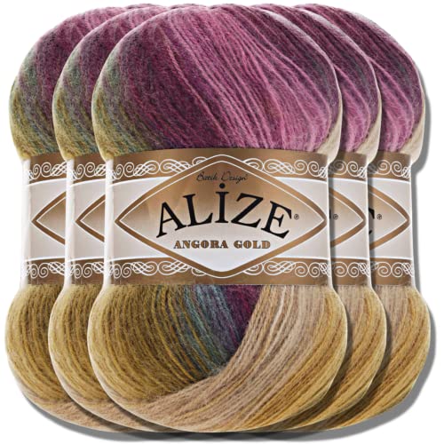 Alize 5x 100g Angora Gold Batik Premium Schurwolle mit Farbverlauf Wolle Strickgarn Baby Babywolle Akzente Accessoire zum Häkeln Stricken Kleidung (4341) von Hobby YARN