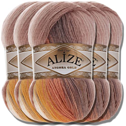 Alize 5x 100g Angora Gold Batik Premium Schurwolle mit Farbverlauf Wolle Strickgarn Baby Babywolle Akzente Accessoire zum Häkeln Stricken Kleidung (4741) von Hobby YARN