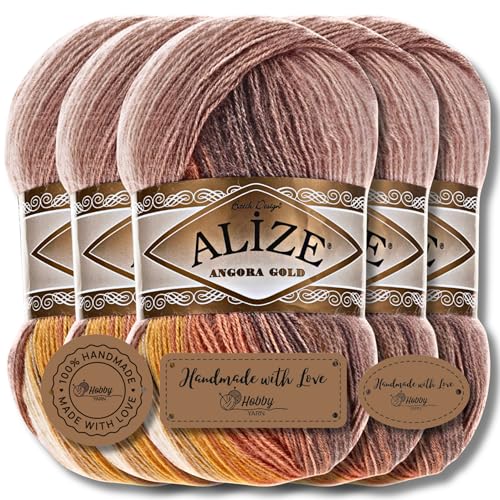 Alize 5x 100g Angora Gold Batik Premium Schurwolle mit Farbverlauf Wolle Strickgarn Baby Babywolle Akzente Accessoire zum Häkeln Stricken Kleidung (4741) von Hobby YARN