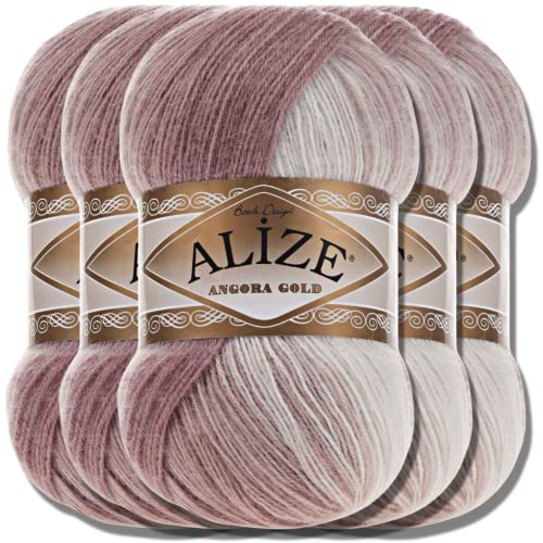 Alize 5x 100g Angora Gold Batik Premium Schurwolle mit Farbverlauf Wolle Strickgarn Baby Babywolle Akzente Accessoire zum Häkeln Stricken Kleidung (5698) von Hobby YARN