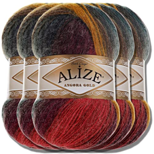 Alize 5x 100g Angora Gold Batik Türkische Premium Wolle aus 20% Schurwolle 80% Acryl Uni Handstrickgarne Yarn Garn Strickgarn Babywolle Farbverlauf Baby zum Häkeln Stricken (3368) von Hobby YARN