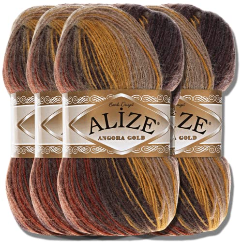 Alize 5x 100g Angora Gold Batik Türkische Premium Wolle aus 20% Schurwolle 80% Acryl Uni Handstrickgarne Yarn Garn Strickgarn Babywolle Farbverlauf Baby zum Häkeln Stricken (3379) von Hobby YARN