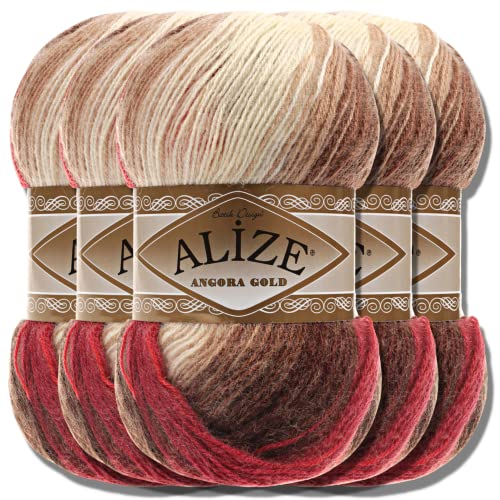 Alize 5x 100g Angora Gold Batik Türkische Premium Wolle aus 20% Schurwolle 80% Acryl Uni Handstrickgarne Yarn Garn Strickgarn Babywolle Farbverlauf Baby zum Häkeln Stricken (4574) von Hobby YARN