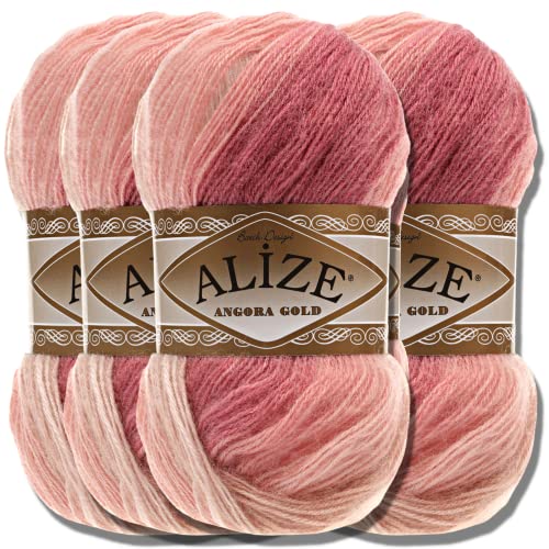 Alize 5x 100g Angora Gold Batik Türkische Premium Wolle aus 20% Schurwolle 80% Acryl Uni Handstrickgarne Yarn Garn Strickgarn Babywolle Farbverlauf Baby zum Häkeln Stricken (5652) von Hobby YARN