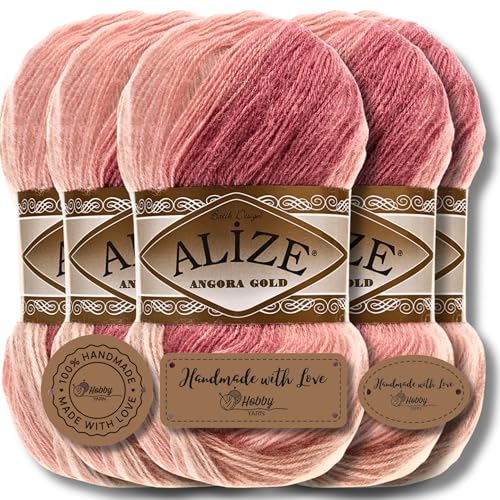 Alize 5x 100g Angora Gold Batik Türkische Premium Wolle aus 20% Schurwolle 80% Acryl Uni Handstrickgarne Yarn Garn Strickgarn Babywolle Farbverlauf Baby zum Häkeln Stricken (5652) von Hobby YARN