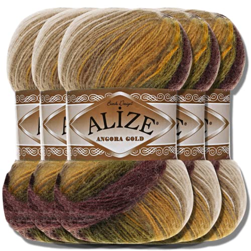 Alize 5x 100g Angora Gold Batik Türkische Premium Wolle aus 20% Schurwolle 80% Acryl Uni Handstrickgarne Yarn Garn Strickgarn Babywolle Farbverlauf Baby zum Häkeln Stricken (5850) von Hobby YARN
