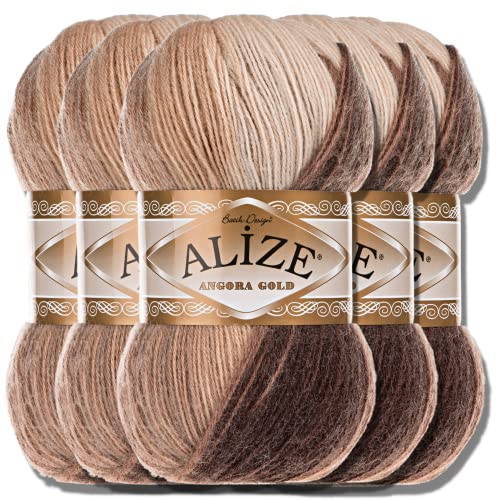 Alize 5x 100g Angora Gold Batik Türkische Premium Wolle aus 20% Schurwolle 80% Acryl Uni Handstrickgarne Yarn Garn Strickgarn Babywolle Farbverlauf Baby zum Häkeln Stricken (6779) von Hobby YARN