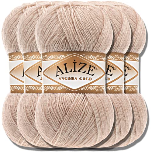 Hobby YARN Alize 5x 100g Angora Gold Türkische Premium Wolle Dünne Mohair aus Schurwolle Babywolle als Strickgarn Handstrickgarn Einfarbig Uni Yarn (Fog | 543) von Hobby YARN