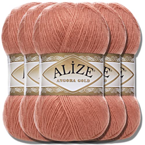 Hobby YARN Alize 5x 100g Angora Gold Türkische Premium Wolle Dünne Mohair aus Schurwolle Babywolle als Strickgarn Handstrickgarn Einfarbig Uni Yarn (Onion Skin | 102) von Hobby YARN