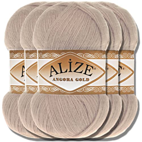 Hobby YARN Alize 5x 100g Angora Gold Türkische Premium Wolle Dünne Mohair aus Schurwolle Babywolle als Strickgarn Handstrickgarn Einfarbig Uni Yarn (Stone | 506) von Hobby YARN